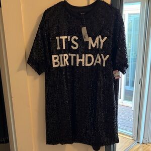 Forever 21 Black Sequin "It's My Birthday" Short Sleeve Tee